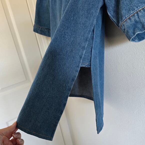 Anthropologie Maeve Denim Mini Dress Tunic Size M Shoulder Tie Boho Cottage - Picture 5 of 9